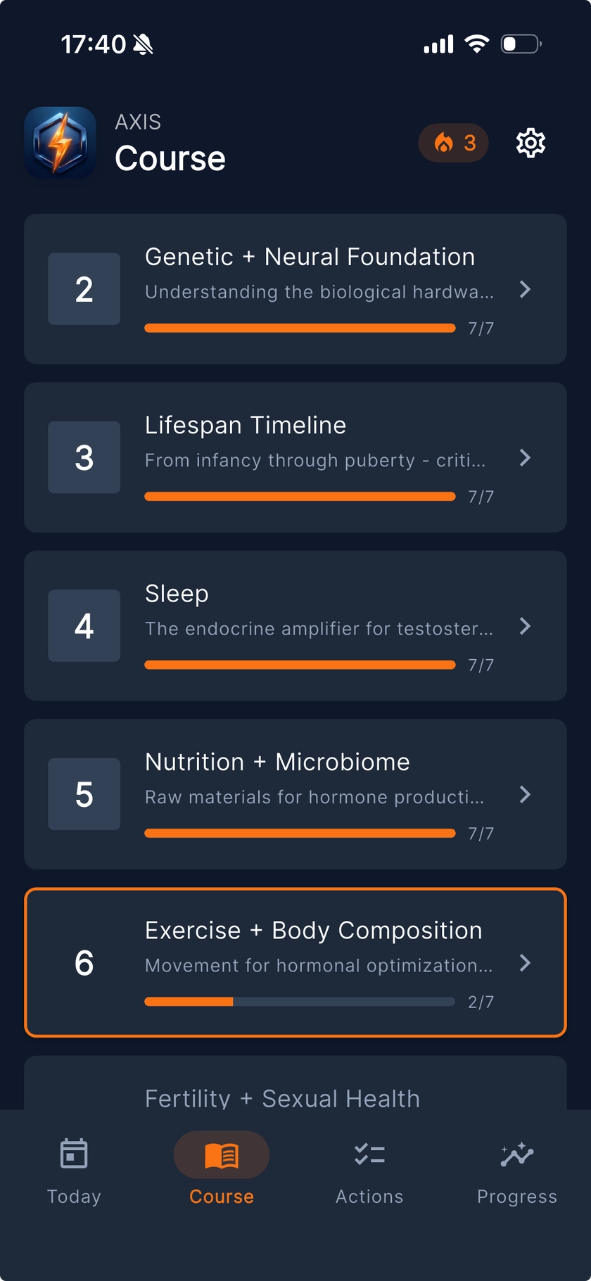 AXIS app Today screen showing daily lesson